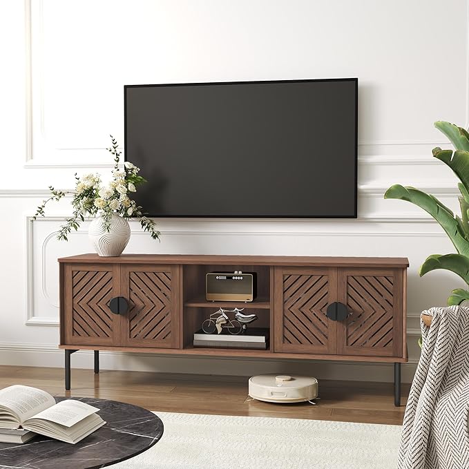 ARTPOWER 63" Modern TV Stands for Living Room, Long Entertainment Center with Storage, TV Console for 55 60 65 70 Inch TV, Bedroom TV Cabinet with Doors, Wood Media Console, Television Stand, Brown