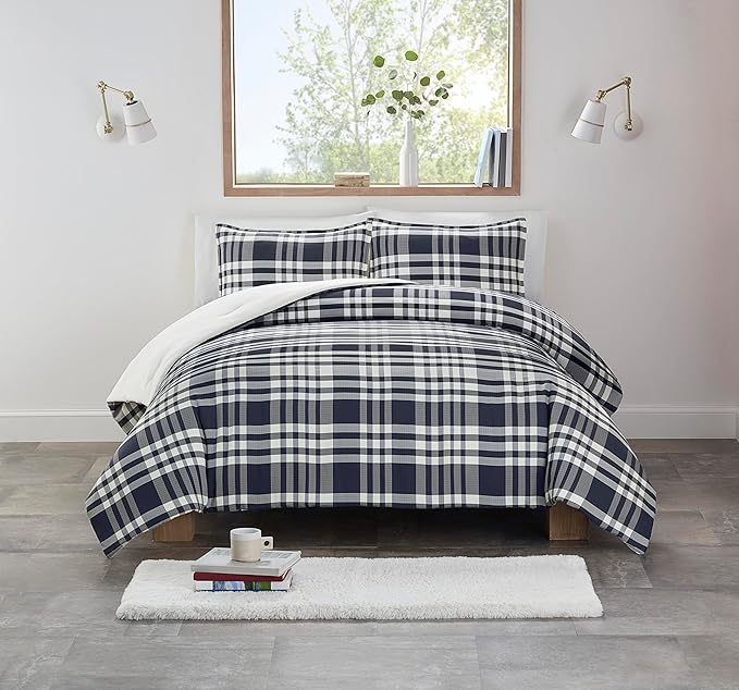 UGG 32545 Leonora Twin XL 2-Piece Comforter Set Prewashed for Extra Comfort Soft Box Stitch Design for Even Fill Distribution Easy Care Comforter and 1 Pillow Sham Bedding Set, Twin, Ocean Plaid