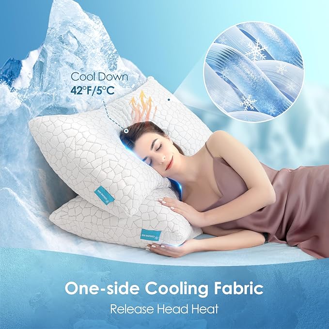 SUPA MODERN Cooling Bed Pillows for Sleeping 1 Pack Shredded Memory Foam Pillows Adjustable Cool Pillow for Side Back Stomach Sleepers Luxury Gel Pillows Standard Size with Washable Removable Cover