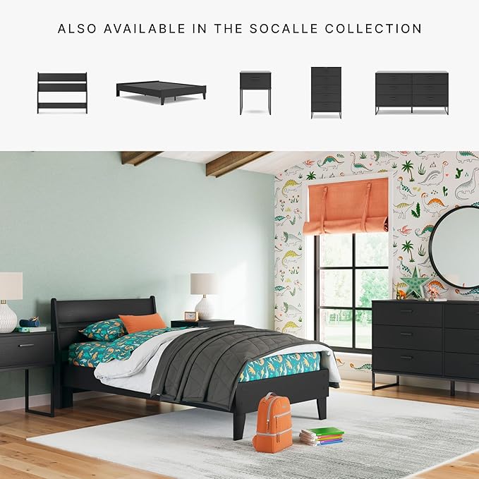 Signature Design by Ashley Socalle Modern Panel Headboard, Twin, Black