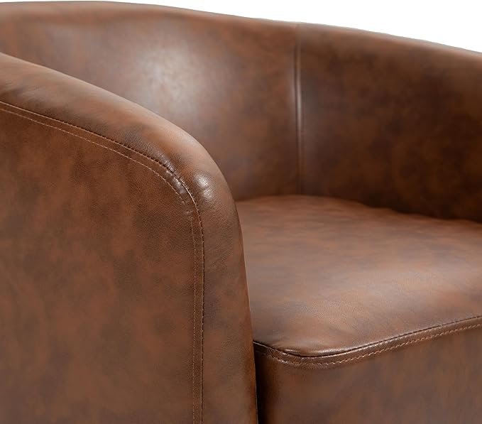 UIXE Swivel Accent Chairs Set of 2, PU Leather Barrel Club Chair Upholstered Armchair for Living Room, Round Arm Chair Bedroom Single Sofa Reading Seat - Coffee Brown