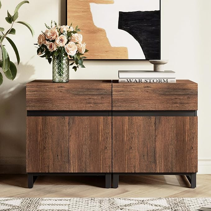 WAMPAT TV Stand and End Table Set of 3, Living Room Table Sets, 35 Inch TV Stand and 2 End Table Set with Drawers for Living Room, Entertainment Center, Console TV Table,Brown