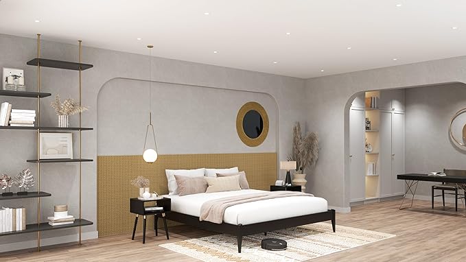 Bme Dinkee Solid Wood Nightstand, Fully Assembled, Without Drawer for Mid Century Bedroom and Living Room, Black