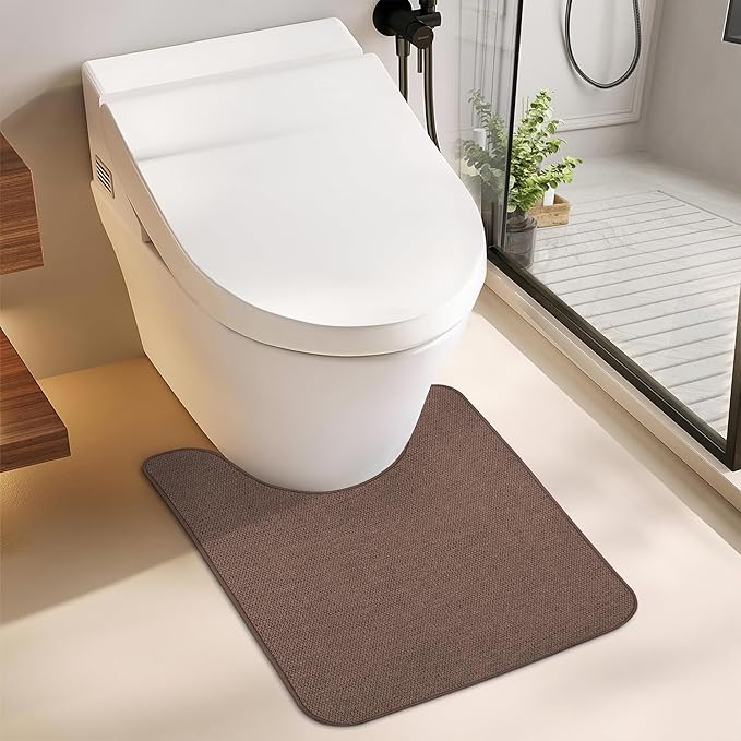 Toilet Rugs U Shaped Bathroom Rug,Machine Washable Non Slip Quick Dry Super Absorbent Ultra Thin Toilet Mats for Bathroom Toilet.Brown,1'8"x2'(20x24inch)
