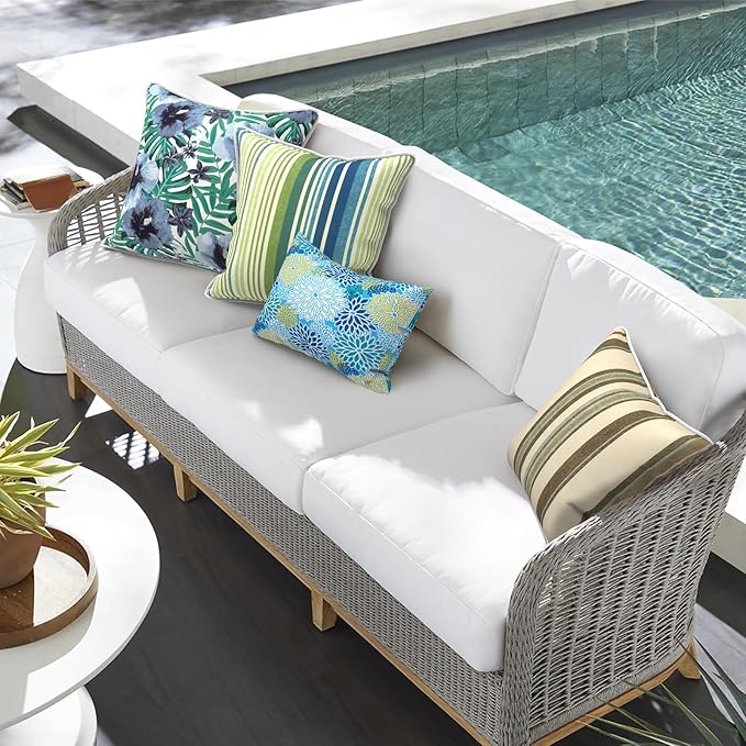 Outdoor Throw Pillow Covers Pack of 2, Decorative Water Repellent Square Pillow Cases 18x18 Inch, Patio Pillowcases for Home Patio Furniture Use, Blue Salmone Tropical