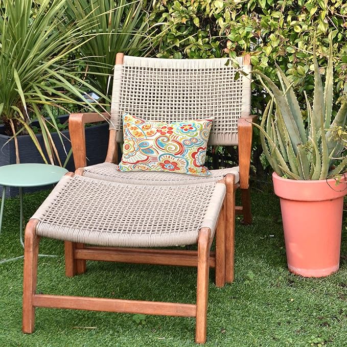 LVTXIII Outdoor/Indoor Lumbar Pillows, Decorative Patio Lumbar Cushions, Fluffy Water Repellent Garden Cushions for Home Patio Coach Sofa Use, 12×20 Inch, Pack of 2, Flower Multi