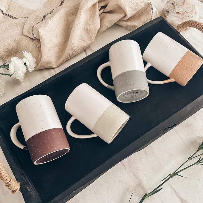 Mora Ceramics 12oz Coffee Mug Set of 4 - Tea Cups with Handle - Microwave and Dishwasher Safe, Perfect For Mug Lovers - Rustic Matte Glaze, Modern Design - Assorted Colors