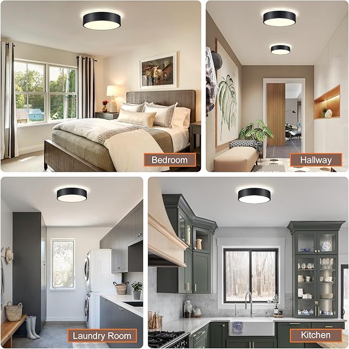 Dimmable Black LED Flush Mount Ceiling Lights, Modern 5CCT 2700K-6000K Close to Ceiling Light, Simple Round Kitchen Lighting Fixtures for Bedroom Hallway Entryway Laundry Room, 11.8 Inch