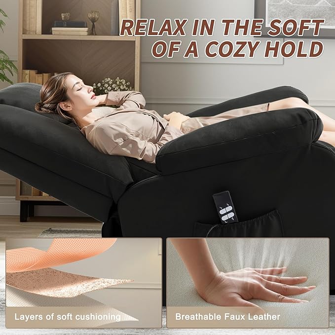 Oversize Dual Motor Power Lift Recliner for Adults, Electric Lift Chair with Heating and Massage, Waffle Leather Electric Recliner Chair with Side Pockets, Wide Recliner for Living Room