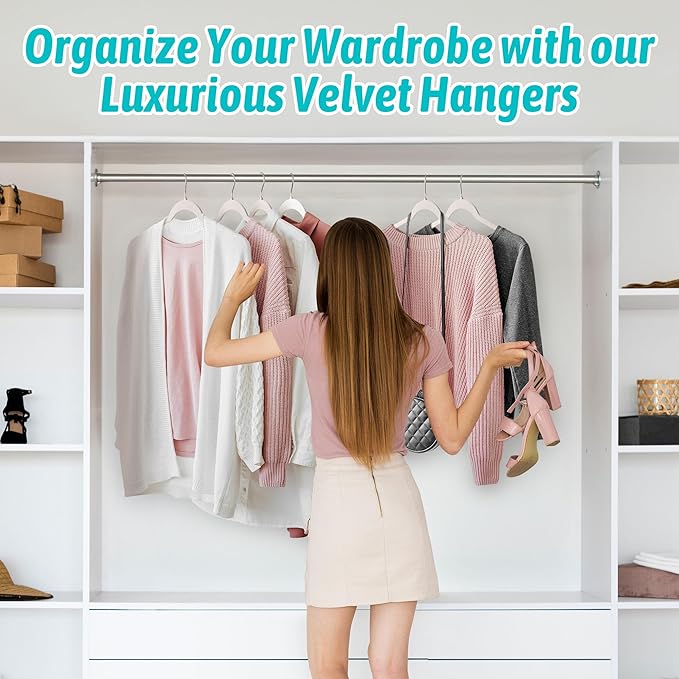 Premium Velvet Shirt Hangers 50 Pack, Non-Slip 360° Swivel Hook Slim Flocked Coat Hanger, Space Saving Felt Hanger for for Tank Top, Blouses, Strappy Dresses(Beige)