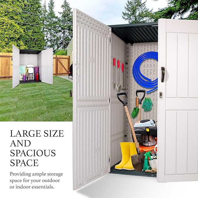 Outdoor Storage Cabinet, 52 Cu ft Resin Storage Box for Patio Garden Yard - Weatherproof Outdoor Storage Shed for Tools Pool Supplies - Lockable Vertical Storage Shed