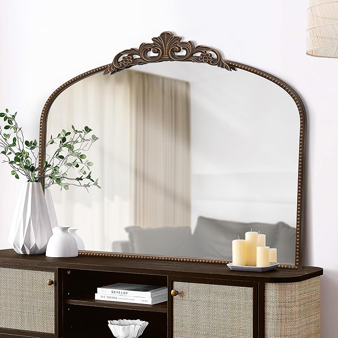 Micasso Bronze Large Vintage Mirror, 40"x 30" French Baroque Antique Arched Wall Mounted Mirror Decorative Ornate Entryway Mirror for Wall Decor, Living Room, Hallway