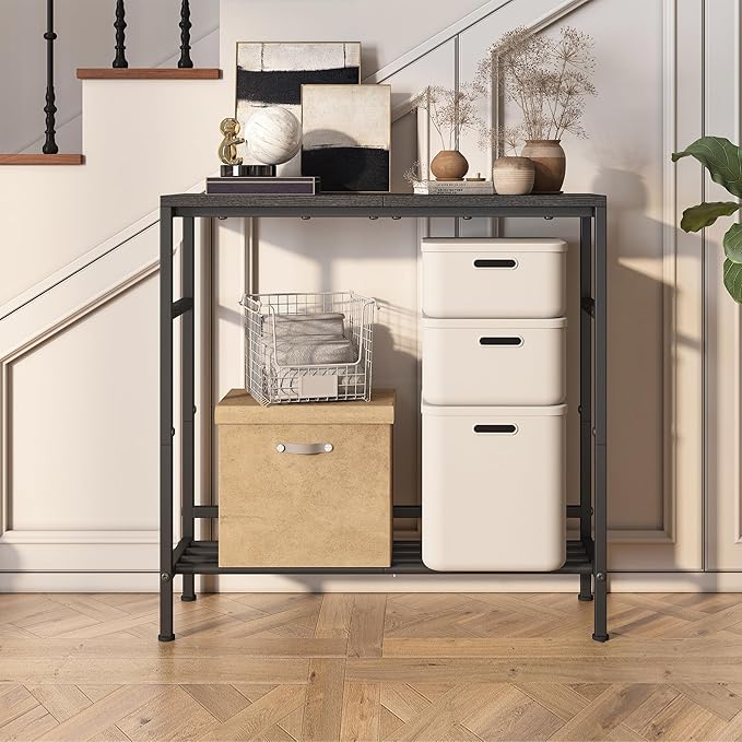 Homeiju Entryway Table 31.5" Width, 2-Tier Console Table with Adjustable Shelves, Industrial Sofa Table with Storage, Foyer Tables for Entryway, Hallway, Kitchen, Living Room and Bedroom, Black