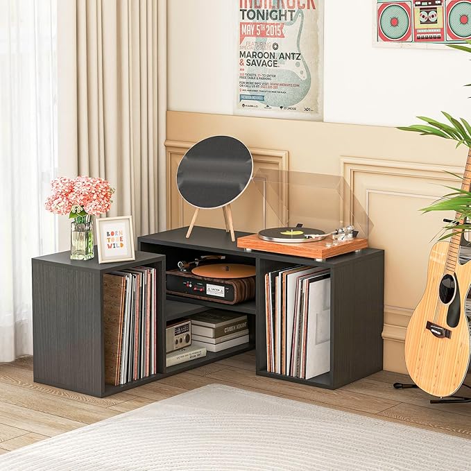 GOFLAME 2 Pieces TV Stand, Modern Entertainment Center for TVs up to 55 Inches, Free Combination Bookcase for Storage & Display, TV Console Table for Living Room, Bedroom, Black