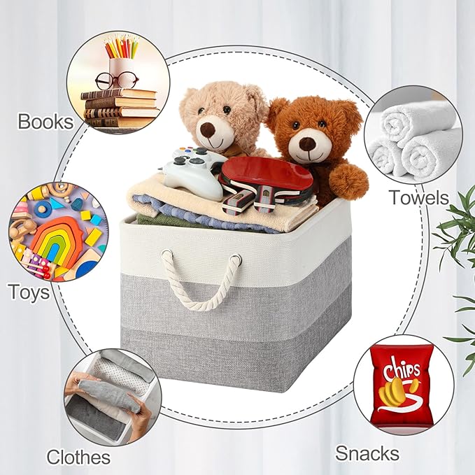 meekoo 8 Pack Collapsible Storage Bins Fabric Storage Bins Polyester Fabric Baskets with Handles Linen Closet Organizer for Shelf Home Closet Towels Toys(15 x 11 x 9.5 in,Mixed Gray)