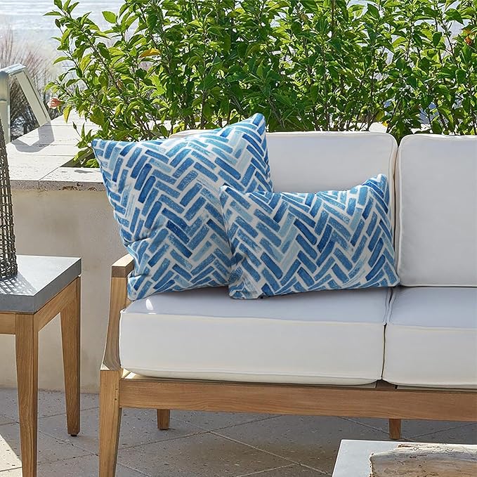 Outdoor Lumbar Pillow Covers 12”x20”, Rectangle Throw Pillow Covers for Patio Furniture, Decorative Lumbar Cushion Case for Garden Balcony Couch Office Chair, Pack of 2, Blue Bricks