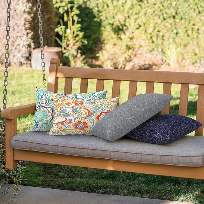 Outdoor/Indoor Lumbar Pillows, Water Repellent Cushion Pillows, 12x20 Inch, Outdoor Pillows with Inserts for Home Garden, Pack of 2, Flower Blue