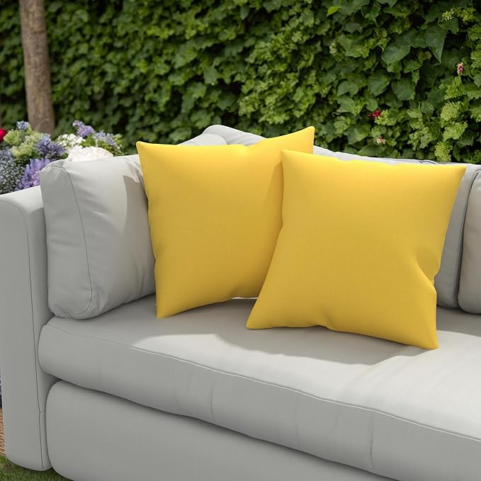 Covers & All Sunbrella Outdoor Throw Pillows, Pack of 2 Water Resistant & UV Fade Resistant Premium Square Throw Pillows (Inserts with Covers) for Indoor & Outdoor Use,20" x 20" Canvas Sunflower
