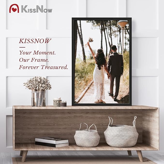 24x36 Poster Frame 4 Pack, Textured Black Solid Wood Picture Frame, Wall Hanging