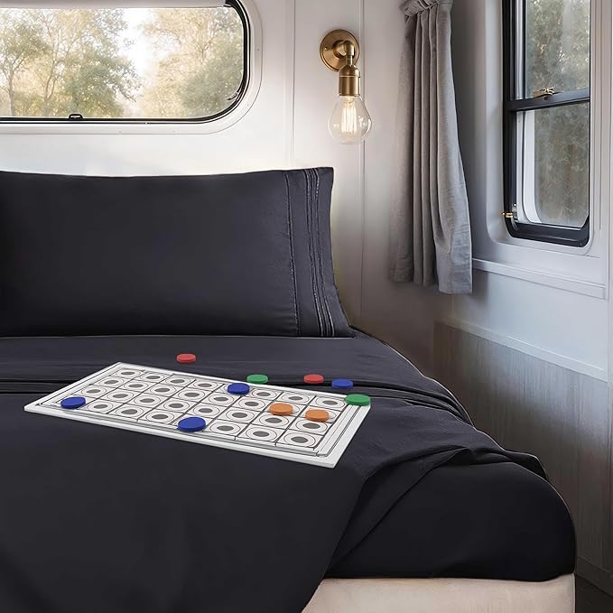 Clara Clark Bed Sheets, Premier 1800 Series 4 Piece RV Queen Sheet Set, Luxury Soft Sheets for RV Bunks, Short Queen - Black