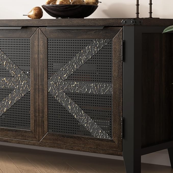 VFK 70 Inch Farmhouse TV Stand for 75 Inch TV, Rustic Entertainment Center with 4 Doors, Wood Media Console Cabinet with Storage, Living Room TV Cabinet