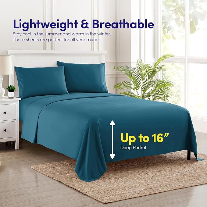 1500 Supreme Collection Queen Sheet Sets Teal - Luxury Hotel Bed Sheets and Pillowcase Set for Queen Mattress - Extra Soft, Elastic Corner Straps, Deep Pocket Sheets, Queen Teal