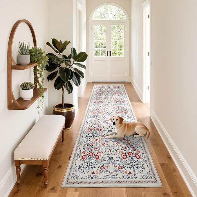 Area Rug Living Room Rug, 4X6 Rugs for Living Room Floral Boho Low Pile Super Soft Washable Rug, Stain Resistant Indoor Floor Non-Slip Carpet for Bedroom Bedside Dining Room Kitchen Nursery, Beige