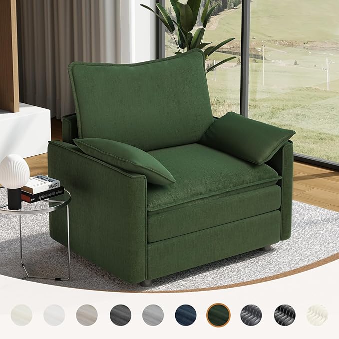 Vesgantti 40" Single Seat Sofa, Comfy Cloud Couch Deep Seat Upholstered Couch Chenille Modern Sofa with Armrest Pillow, Easy Assembly for Living Room, Bedroom and Apartment, Green