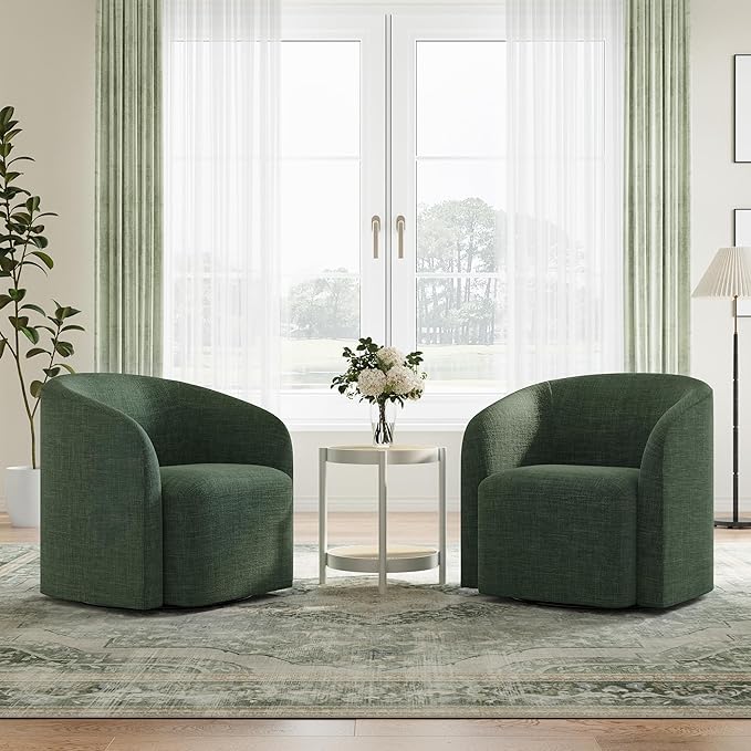 COLAMY Swivel Accent Chair,Swivel Barrel Chair,Upholstered Comfy 360 Degree Swivel Chair for Living Room/Bedroom/Waiting Room/Office(Green)