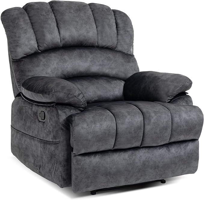 Luxlen Large Manual Recliner Chair,Soft Fabric Push Back Recliner with Overstuffed Armrest and Backrest, Living Room Single Sofa Recliners,Grey