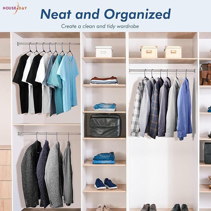 HOUSE DAY Blue Plastic Hangers 60 Pack, Clothes Hangers with Non Slip Hooks, Durable & Space Saving Coat Hanger, Light-Weight Clothing Hangers, Perfect Closet Organizer for Everyday Use