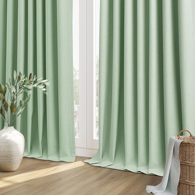 Guken Blackout Curtains 100 Inch Length 2 Panels Set for Living Room Bedroom Back Tab Thermal Insulated 100% Black Out Linen Drapes Room Darkening Window Curtains 100 Inches Long,Aqua Green