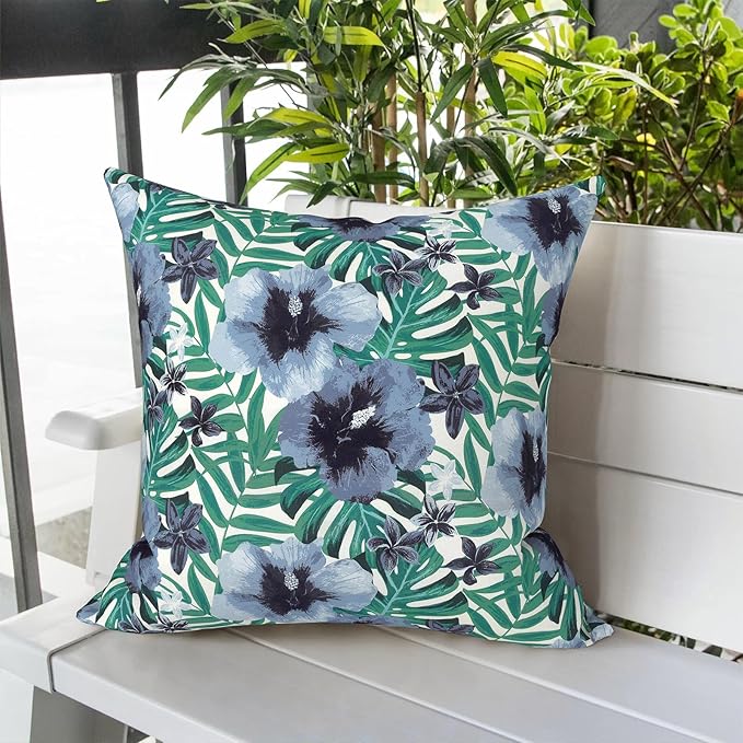 LVTXIII Outdoor Throw Pillows, Decorative Throw Pillows with Inserts, 16"x16" Square Pillows for Bed, Couch, Sofa and Patio Furniture, Set of 2, Blue Salmone Tropical