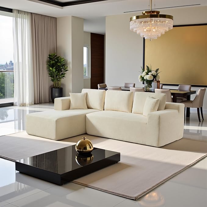 Sectional Couches for Living Room 106" L Shaped Cloud Couch Modern Modular Sectional Sofa Bad, Boneless Couch with Deep Seat, No Assembly Required (Chenille, Grey)