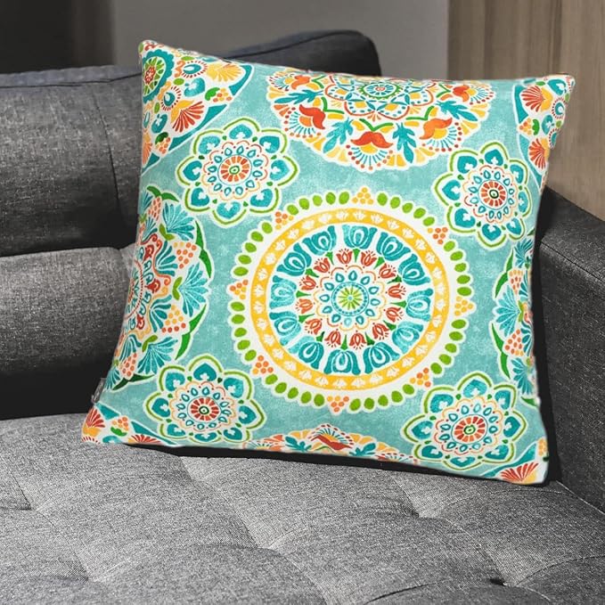 FUNHOME Outdoor Pillow Covers ONLY, No Insert! Pack of 2 Square Throw Pillow Covers, Decorative Water-Repellent Modern Cushion Cases for Sofa Patio Couch Decoration 18 x 18 Inch-Cyan Circle