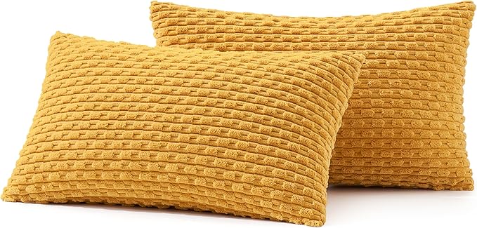 MIULEE Throw Pillow Covers Soft Corduroy Decorative Set of 2 Boho Summer Striped Pillow Covers Pillowcases Farmhouse Home Decor for Couch Bed Sofa Living Room 12x20 Inch Yellow