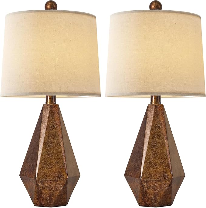 PoKat 20.25" Farmhouse Table Lamps Set of 2 for Night Stands, Vintage Bedroom Lamps for Bedroom Living Room, Retro Bedside Lamps for End Table, Suitable for Small Place, Retro Sweep Gold