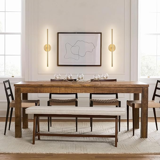 Battery Operated Wall Sconces, Dimmable Wall Sconces Set of Two, 350°Rotate, 3000K LED Gold Wireless Wall Light for Living Room, Bedroom, Hallway, 20.4 Inch (2 Pack)