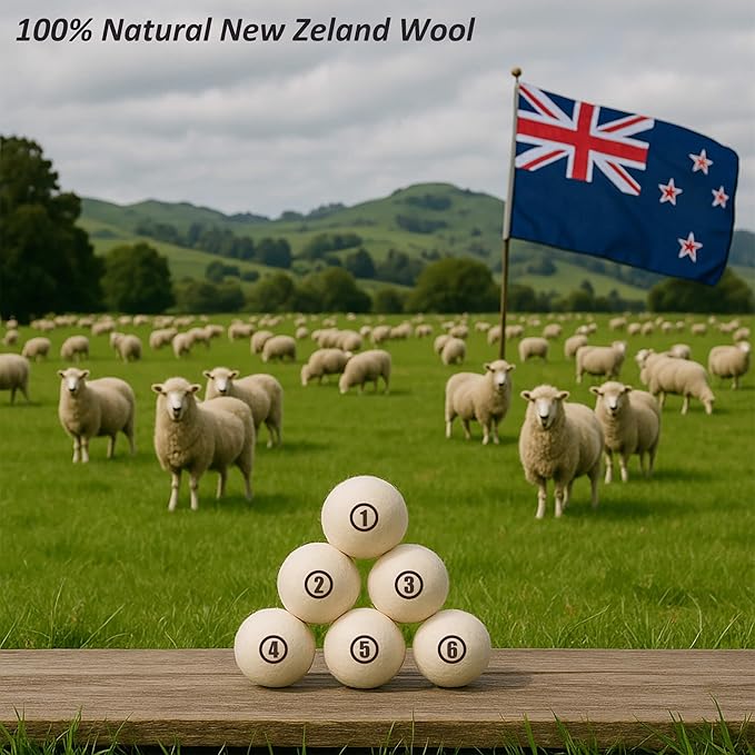 Sheep Wool Dryer Balls 6 Pack L(2.3") Premium Natural Fabric Softener, Reusable Laundry Dryer Balls for Reducing Drying Time, Static and Wrinkles, Eco-Friendly – 100% New Zealand Wool