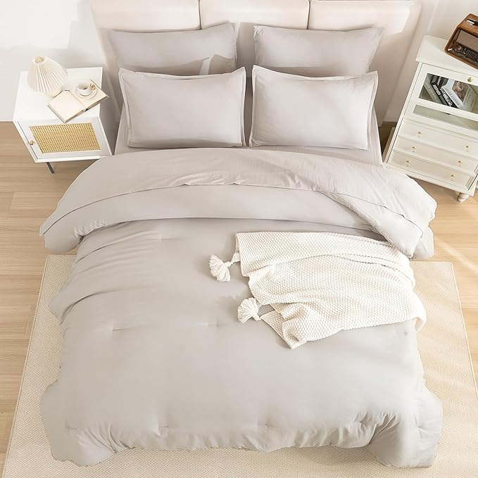 Litanika King Size Comforter Set Linen - 7 Pieces Bed in a Bag King Bedding Comforter Sets, Solid Lightweight Bed Set with Comforter, Sheets, Pillowcases & Shams