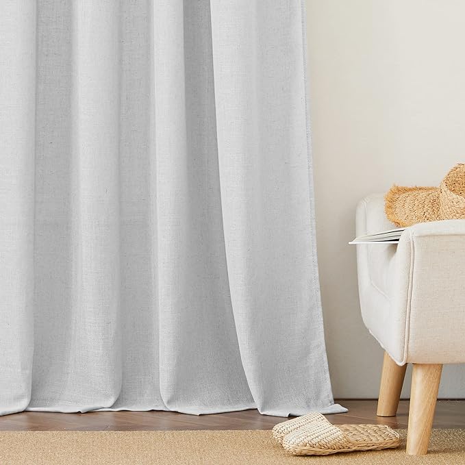 RYB HOME Wide Curtains Flax Linen Woven Drapes, Light Filtering Privacy UV Protected Heavy Duty Window Blinds Voile for Backdrop, Wedding, Villa, Sliding Door, W 70" x L 108", 2 Panels, Dove Grey