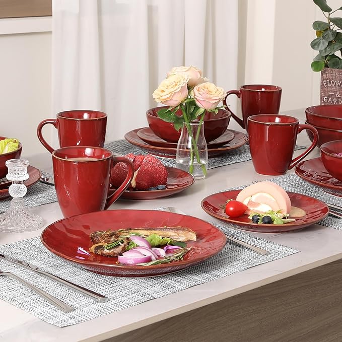 vicrays Coffee Mug Set, 12 Ounce, Set of 6, Ceramic Mug for Men, Women, Unique Glazed Mugs with Handle for Coffee, Tea, Milk, Cocoa, Cereal(Cherry Red)