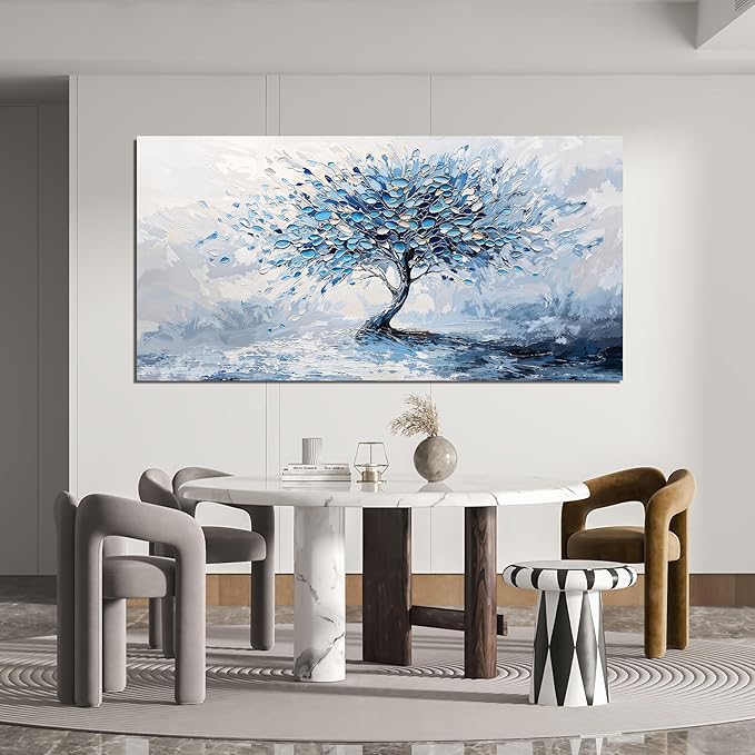 Canvas Wall Art Decor Modern Blue White Wall Art Prints Wall Art Pictures for Living Room Oversized Artwork for Walls Abstract Art Large Tree of Life Wall Art Decorations Bedroom Office Decor 29"X58"