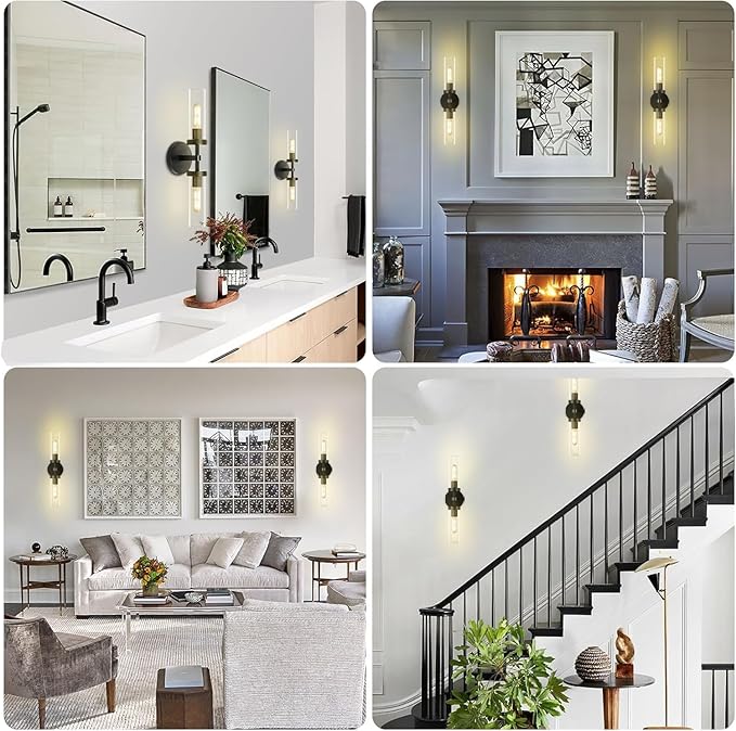 Bathroom Wall Sconce Hardwired, Black Wall Sconces, 20.5" Vanity Lights Over Mirror, Linear Wall Sconce Dimmable, Bathroom Light Fixtures Glass Tube, Bronze Wall Sconces Interior Sconces Wall Lighting