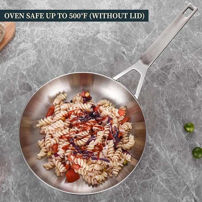 Tri - Ply Stainless Steel Frying Pan Set 8" 10" Skillets with Tempered Glass Lids Durable, Ideal for Eggs, Induction Compatible up to 600°F