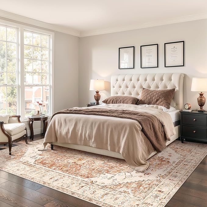 Tangsoo 8x10 Area Rug for Living Room, Washable Vintage Indoor Non Slip Large Area Rugs, Print Distressed Brick Red Carpet, Soft Low Pile Foldable for Bedroom Dining Room Dorm