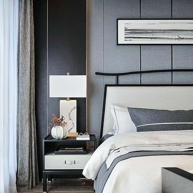 24" White Table Lamp Set of 2 Touch Control, Lamps for Living Room with USB, 3-Way Dimmable Bedside Nightstand Lamps, Gold Lamp Set for Bedroom, Marble Base Side Lamp for End Tables, Bulbs Included