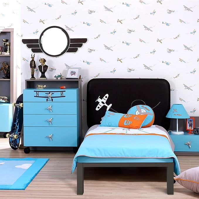 ROIL 14 inch Twin Size Bed Frames with Wide Wood Slats - 3500lbs Heavy Duty No Box Spring Needed Platform, Mattress Stoppers Single Metal Noise Free, Headboard Hole Underneath Storage