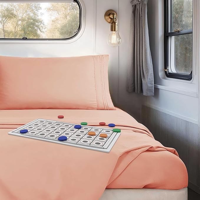 Clara Clark Bed Sheets, Premier 1800 Series 4 Piece RV Queen Sheet Set, Luxury Soft Sheets for RV Bunks, Short Queen - Peach