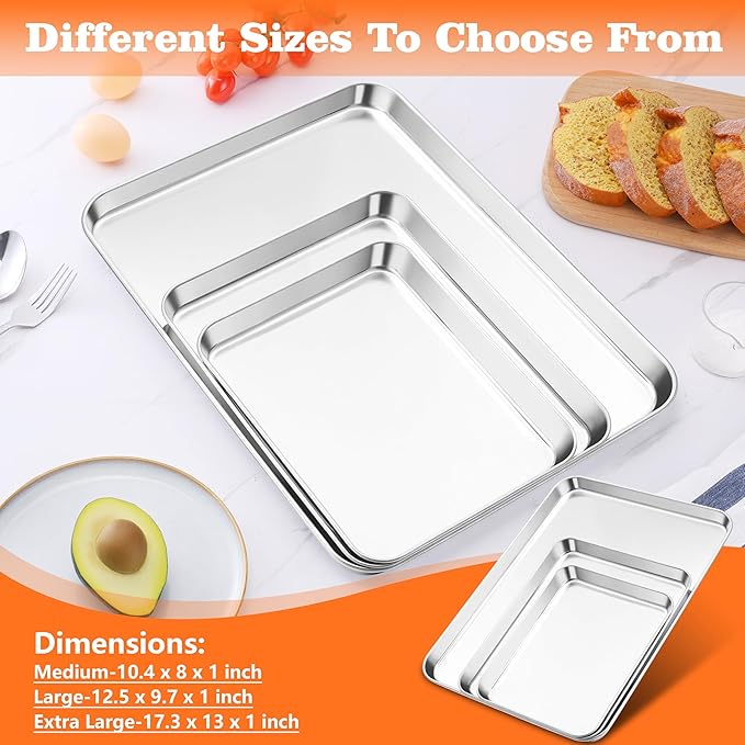 Herogo Nonstick Stainless Steel Baking Sheet Pan Set, 17×13×1 Inch Rectangle Cookie Sheet Bakeware Set for Oven, 2 Pack Multipurpose Kitchen Cookware, Non Toxic & Heavy Duty & Easy Clean-Extra Large